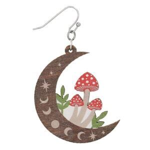 Natural Mystic Wood Mushroom Moon Earrings